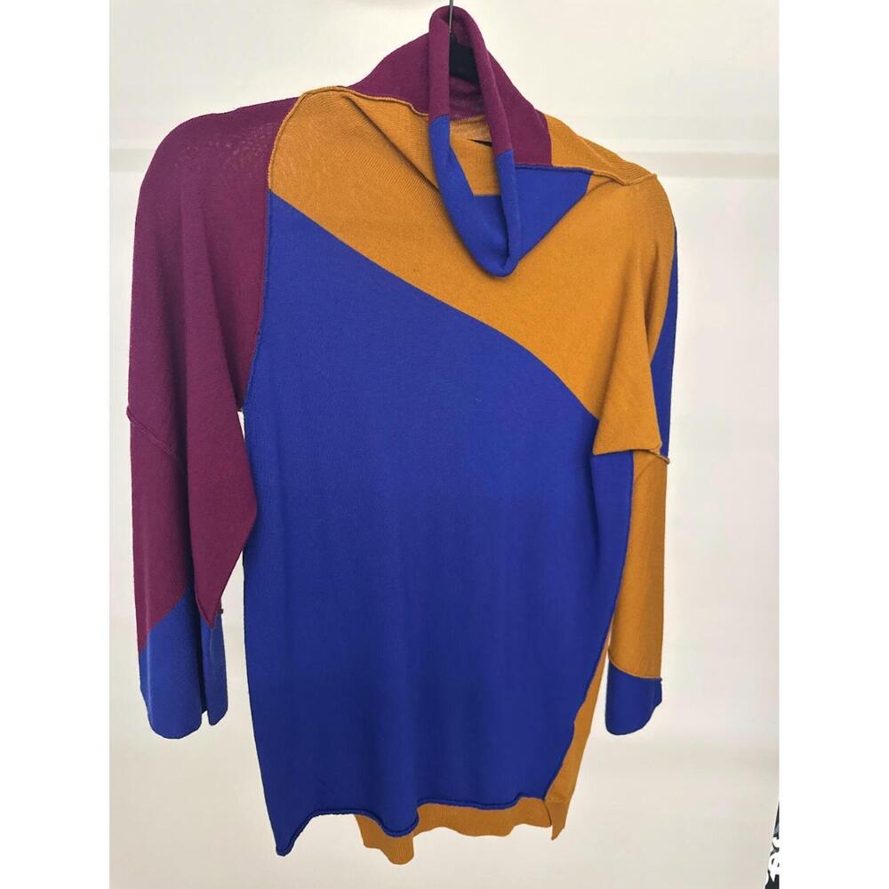 NEW PIER ANTONIO GASPARI women's knit roll neck colorful top in blue, yellow, pu